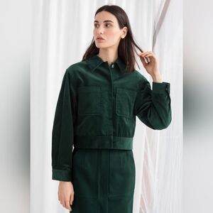 & Other Stories Stockholm Atelier Green Corduroy Crop Workwear Jacket Size US 2